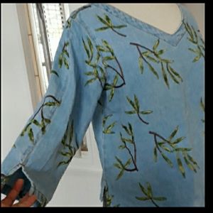 Vintage denim style embroidered top